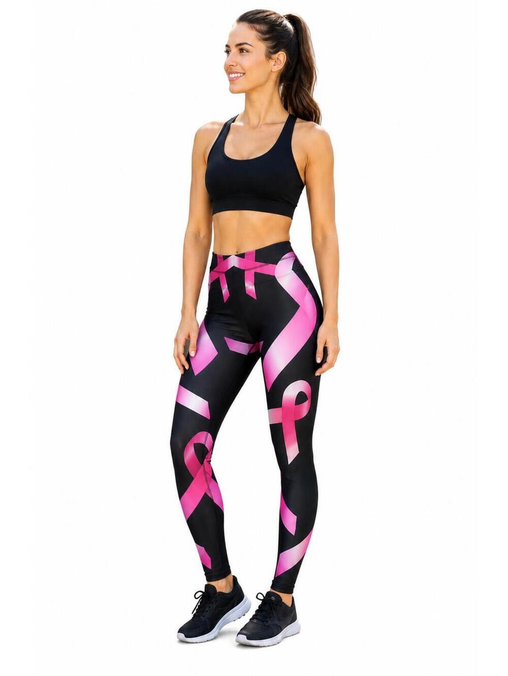 GearBunch Pink Ribbon Leggings - Breast Cancer Awareness Size small